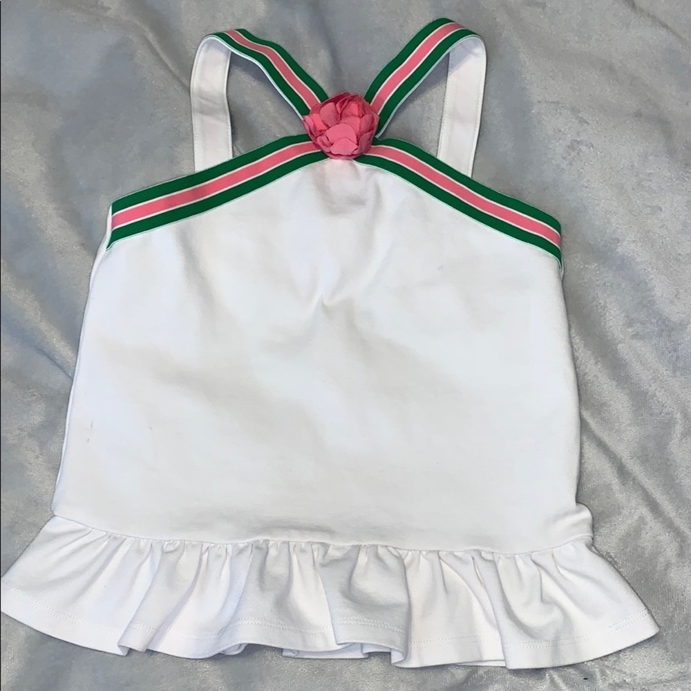Janie and Jack White Tank halter Top with Pink and Green Straps peplum size 7